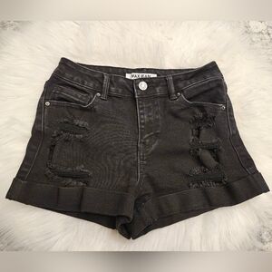 WAX JEAN Collection High Waisted Cuffed Distressed Denim Shorts